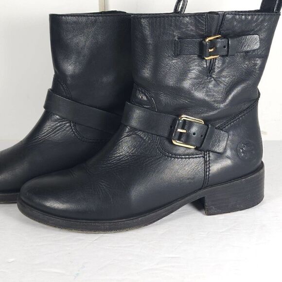 Tory Burch Women’s Bennie US 7M Black Leather Buckled Ankle Biker Riding Boots - Picture 2 of 13